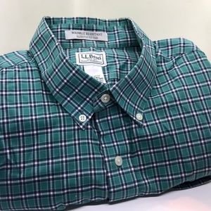 Men's XL Tall Green Blue Plaid LL Bean Long Sleeve